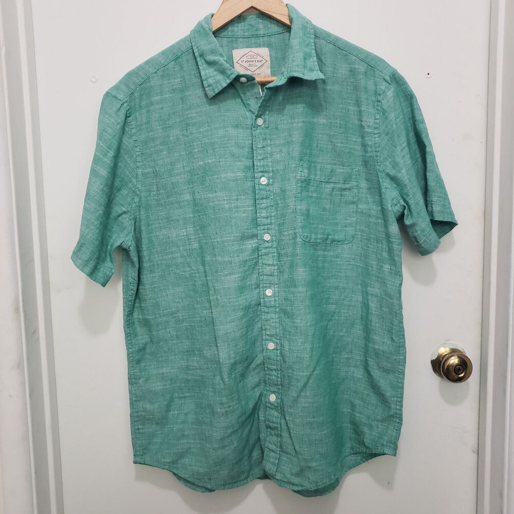 St. John's Bay Men's Classic Fit Cotton/Linen Button Up Sz. L Business Casual